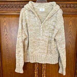 Soft Surroundings Chunky Knit Hooded Beach Sweater Neutral Beige L/XL